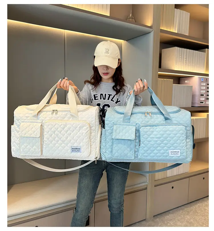 White Quilted Cross-Body Duffle Bag for Travel & Gym — feature 17