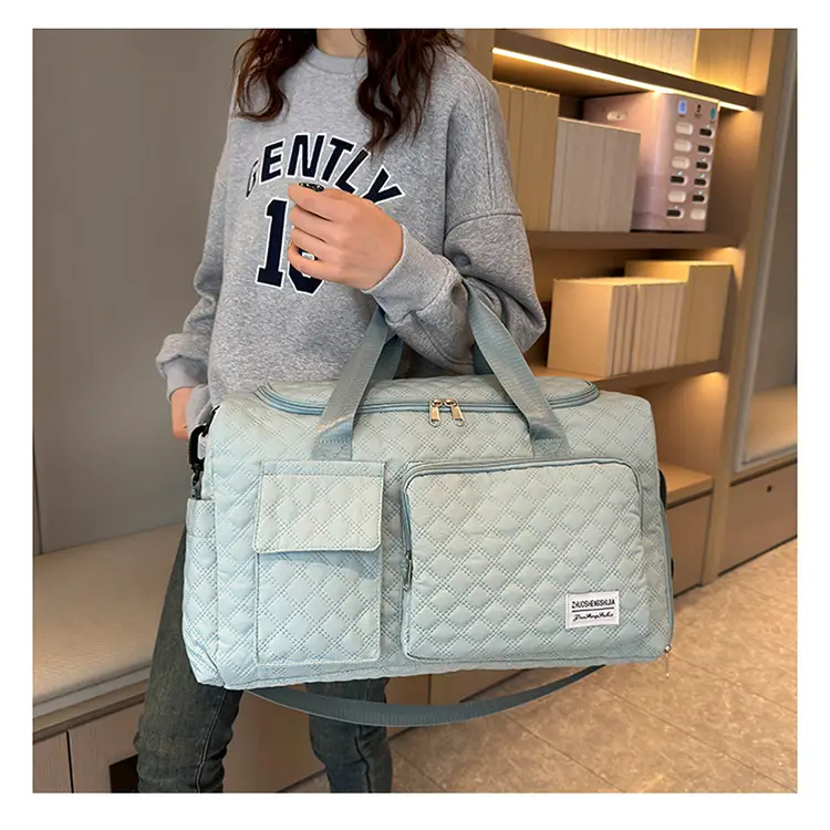 White Quilted Cross-Body Duffle Bag for Travel & Gym — feature 19