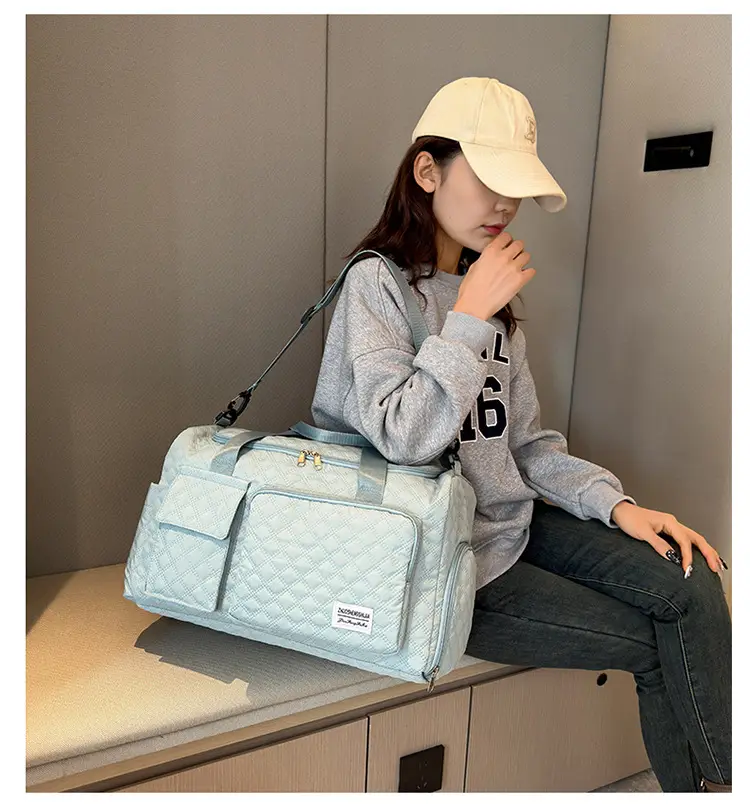 White Quilted Cross-Body Duffle Bag for Travel & Gym — feature 20