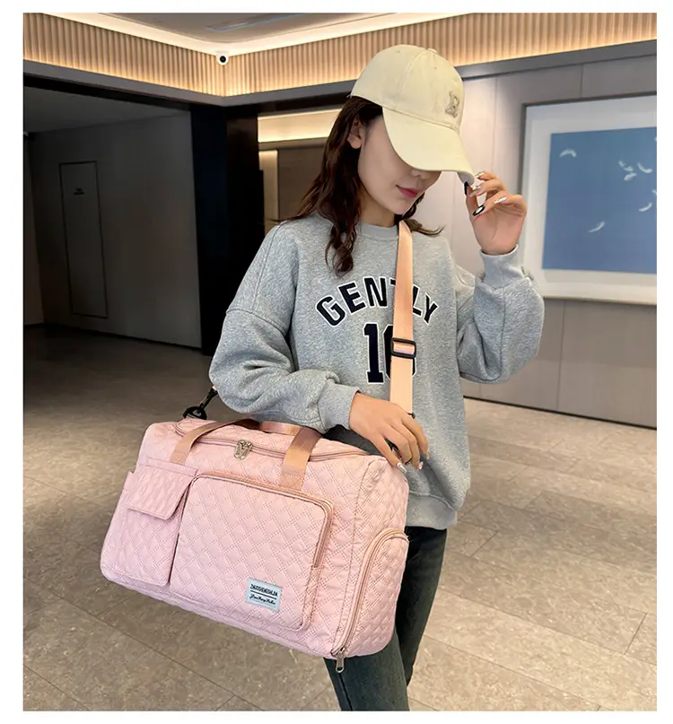 White Quilted Cross-Body Duffle Bag for Travel & Gym — feature 22