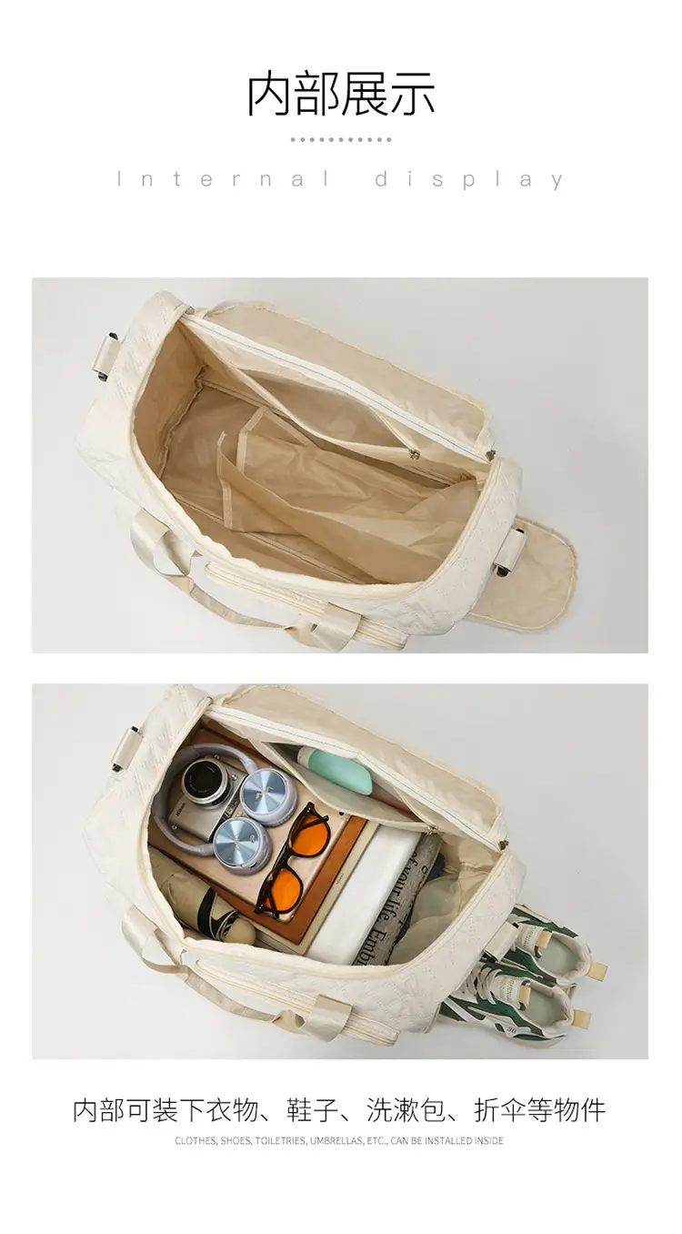 White Quilted Cross-Body Duffle Bag for Travel & Gym — feature 35
