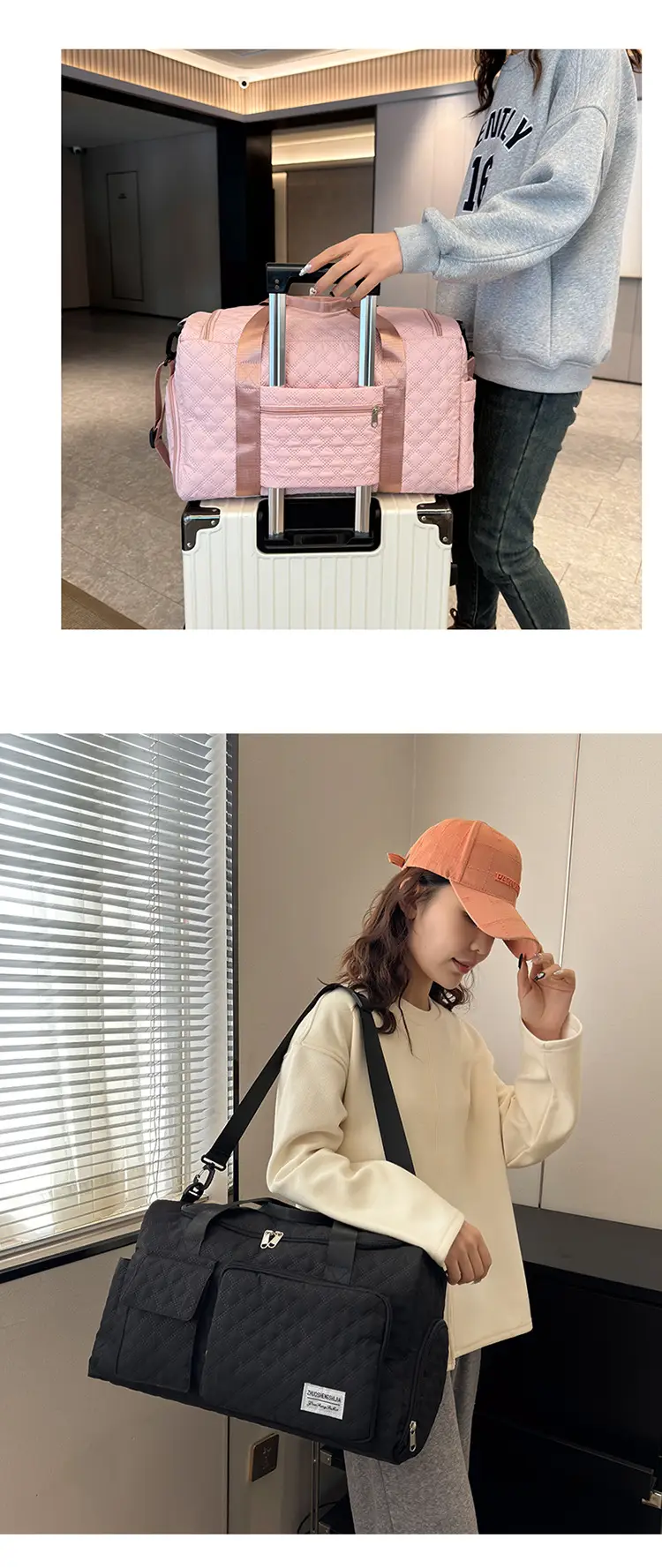 White Quilted Cross-Body Duffle Bag for Travel & Gym — feature 5