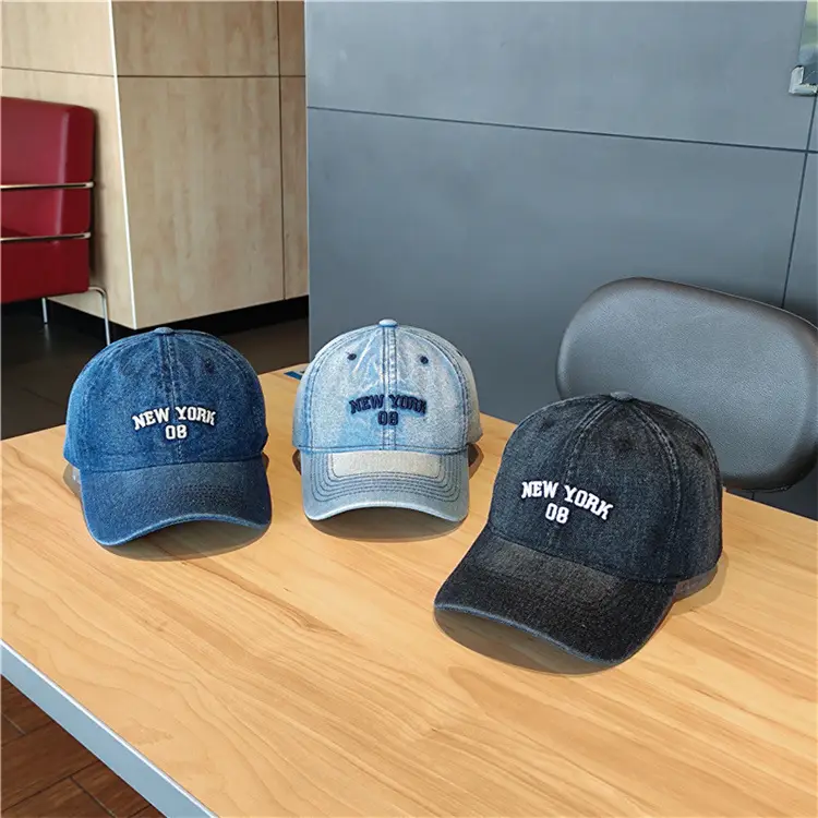 New York Embroidered Denim Baseball Cap for Men Women — feature 1