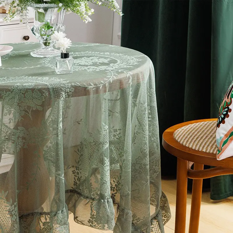 Ruffled high-grade green hollow lace tablecloth round mirror ruffled small fresh lace tablecloth - Image 22