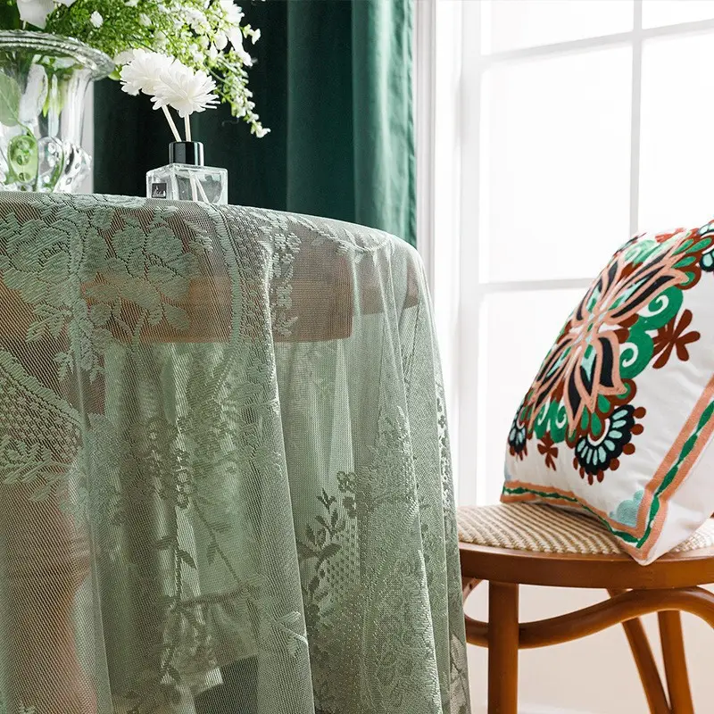 Ruffled high-grade green hollow lace tablecloth round mirror ruffled small fresh lace tablecloth - Image 23