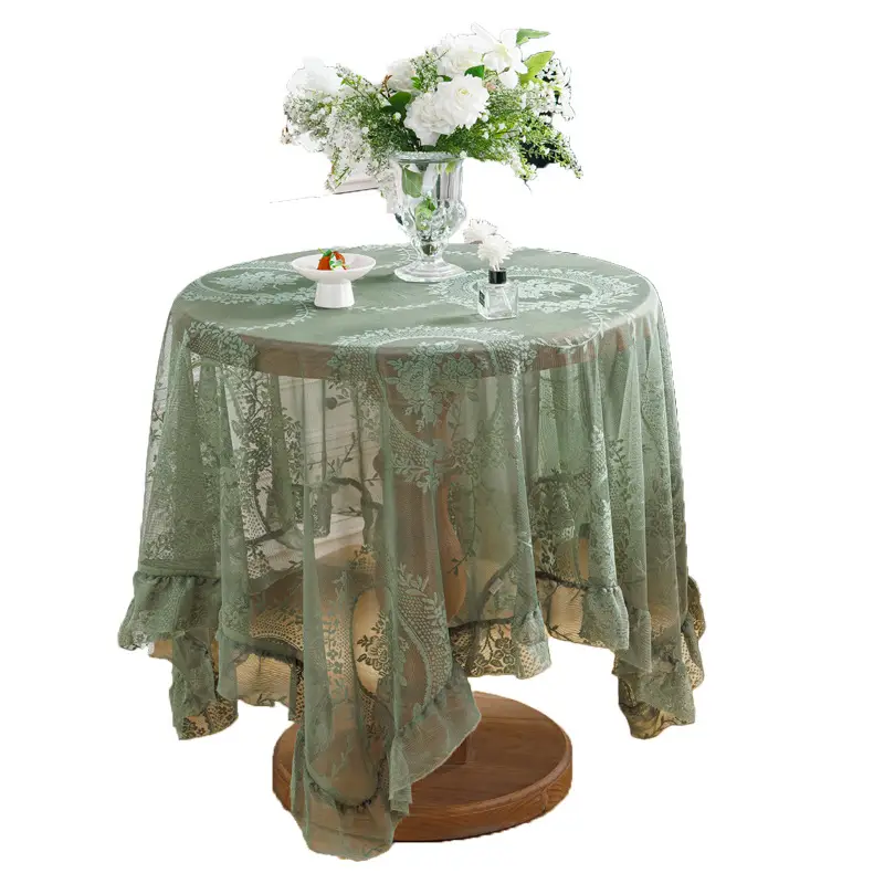 Ruffled high-grade green hollow lace tablecloth round mirror ruffled small fresh lace tablecloth - Image 25