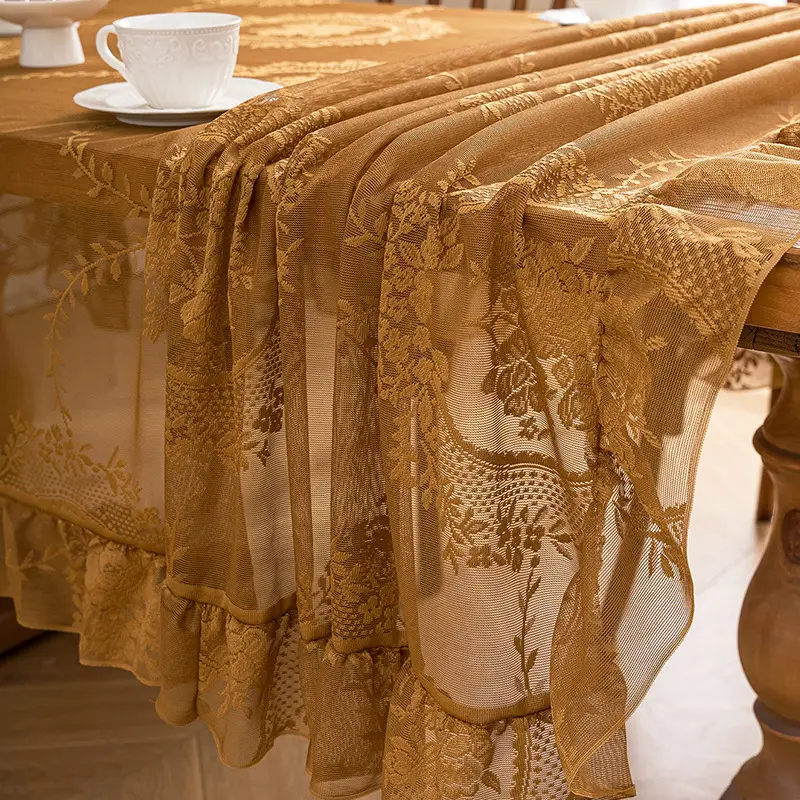 Ruffled high-grade green hollow lace tablecloth round mirror ruffled small fresh lace tablecloth — feature 12