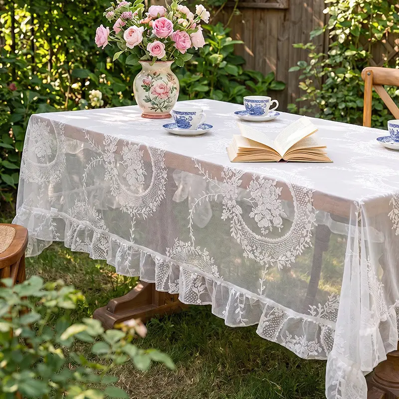 Ruffled high-grade green hollow lace tablecloth round mirror ruffled small fresh lace tablecloth — feature 13