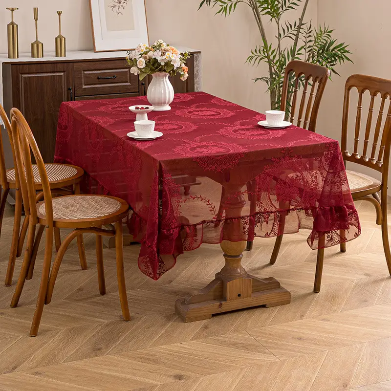 Ruffled high-grade green hollow lace tablecloth round mirror ruffled small fresh lace tablecloth — feature 15