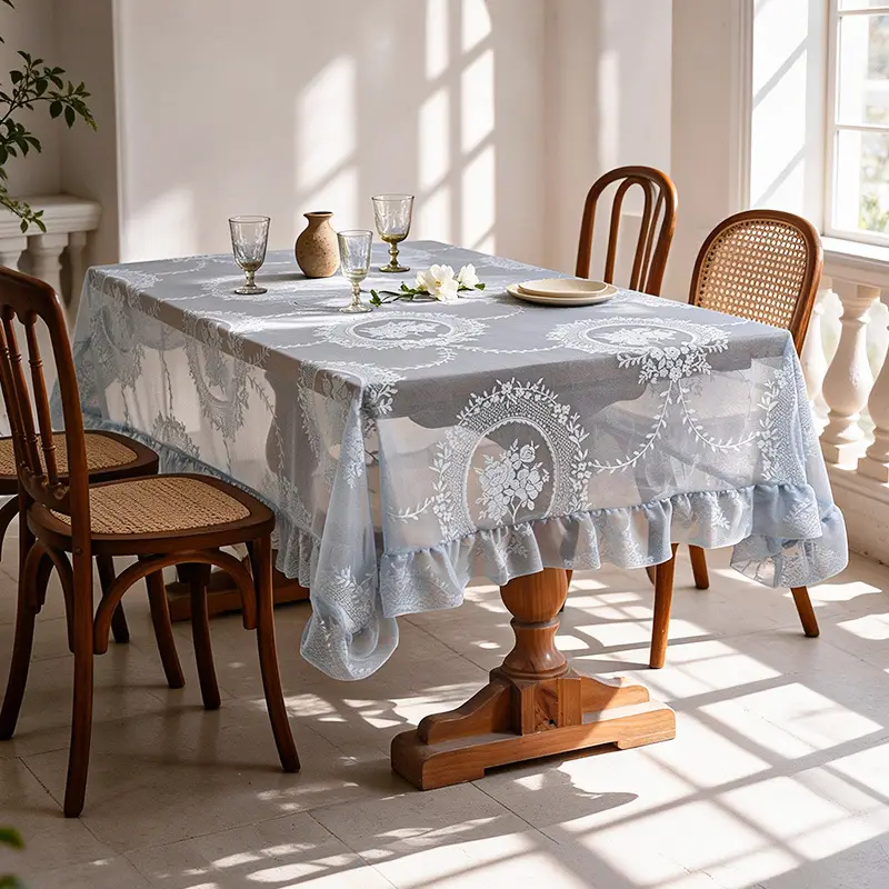 Ruffled high-grade green hollow lace tablecloth round mirror ruffled small fresh lace tablecloth — feature 16