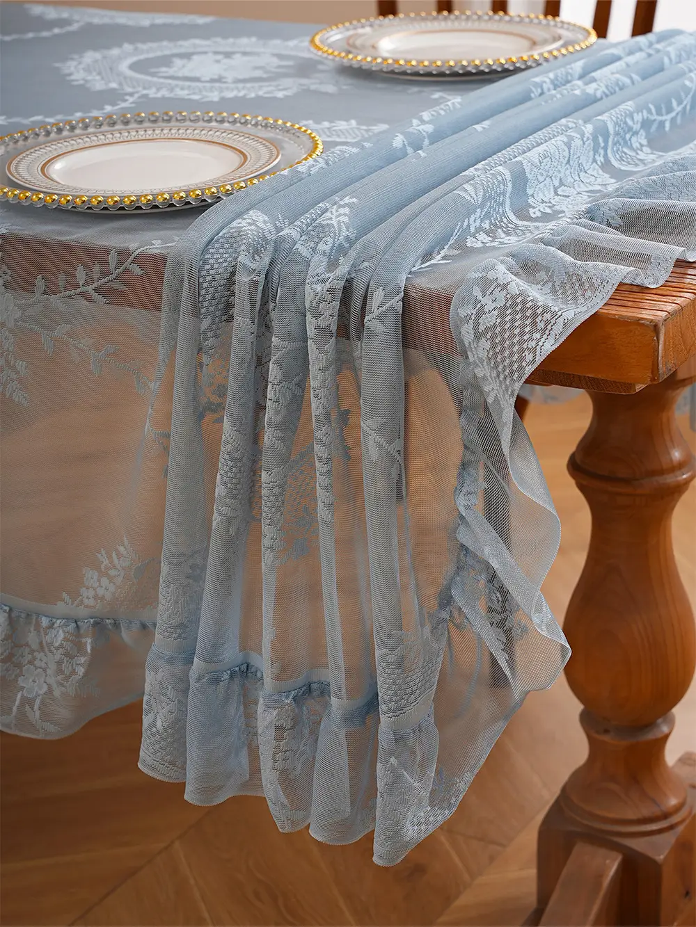 Ruffled high-grade green hollow lace tablecloth round mirror ruffled small fresh lace tablecloth — feature 17