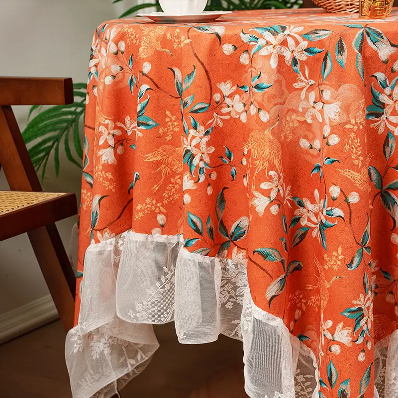 Ruffled high-grade green hollow lace tablecloth round mirror ruffled small fresh lace tablecloth — feature 20