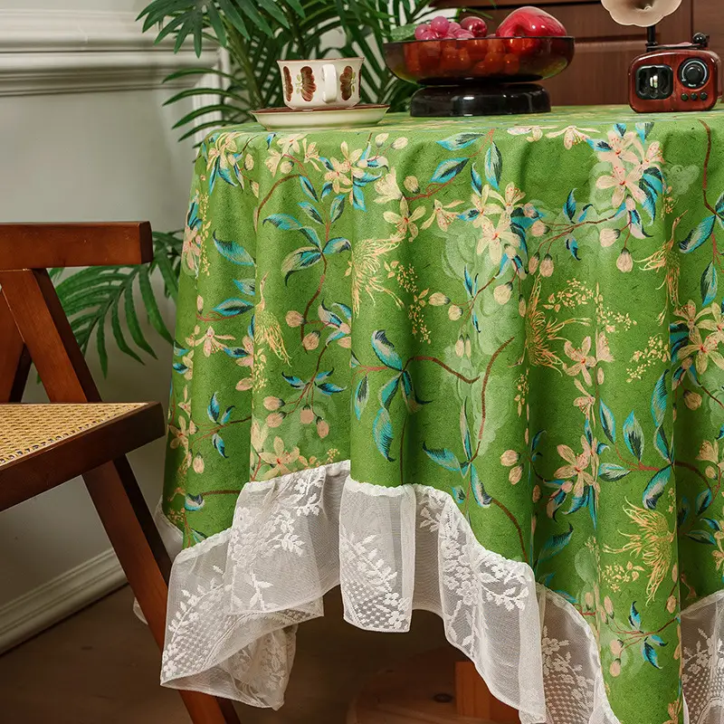Ruffled high-grade green hollow lace tablecloth round mirror ruffled small fresh lace tablecloth — feature 22