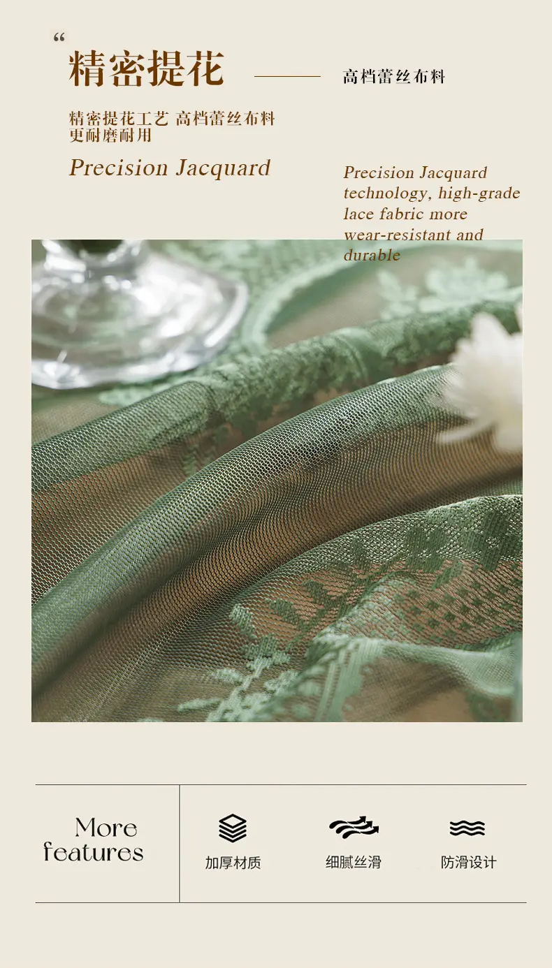 Ruffled high-grade green hollow lace tablecloth round mirror ruffled small fresh lace tablecloth — feature 5