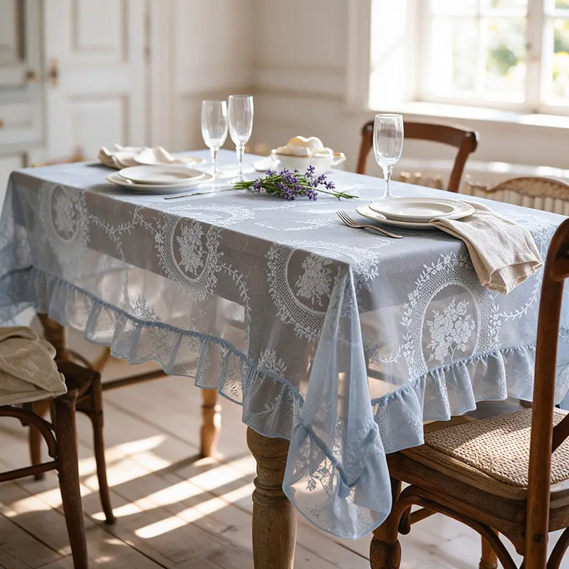 Ruffled high-grade green hollow lace tablecloth round mirror ruffled small fresh lace tablecloth - Image 10