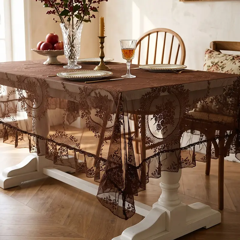 Ruffled high-grade green hollow lace tablecloth round mirror ruffled small fresh lace tablecloth - Image 11