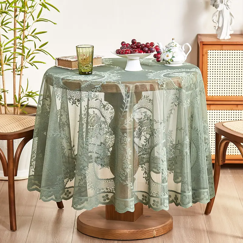 Ruffled high-grade green hollow lace tablecloth round mirror ruffled small fresh lace tablecloth - Image 12