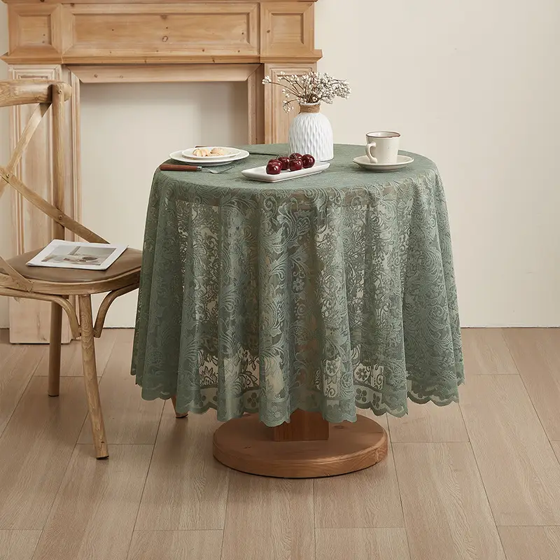 Ruffled high-grade green hollow lace tablecloth round mirror ruffled small fresh lace tablecloth - Image 14