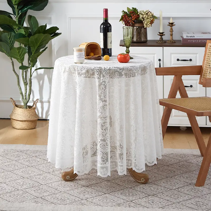 Ruffled high-grade green hollow lace tablecloth round mirror ruffled small fresh lace tablecloth - Image 15