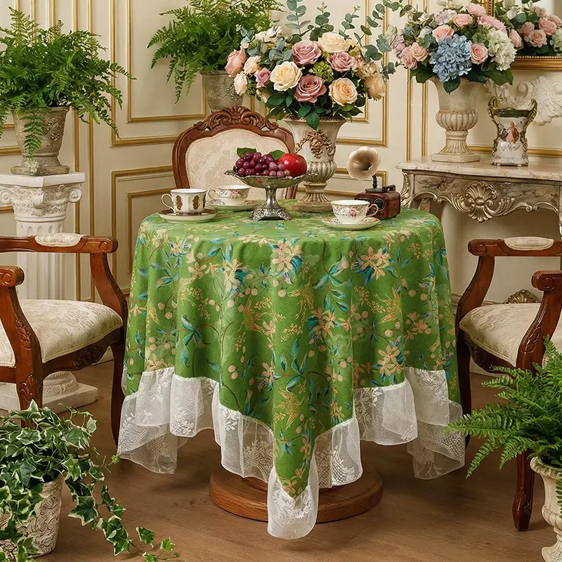 Ruffled high-grade green hollow lace tablecloth round mirror ruffled small fresh lace tablecloth - Image 17