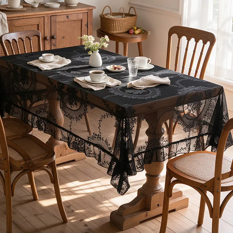 Ruffled high-grade green hollow lace tablecloth round mirror ruffled small fresh lace tablecloth - Image 2