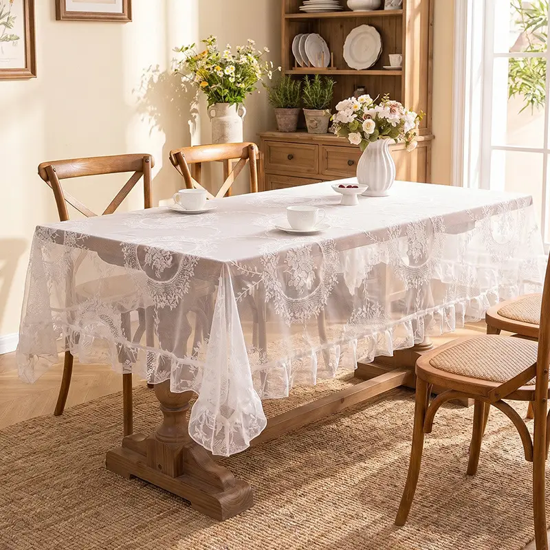Ruffled high-grade green hollow lace tablecloth round mirror ruffled small fresh lace tablecloth - Image 3