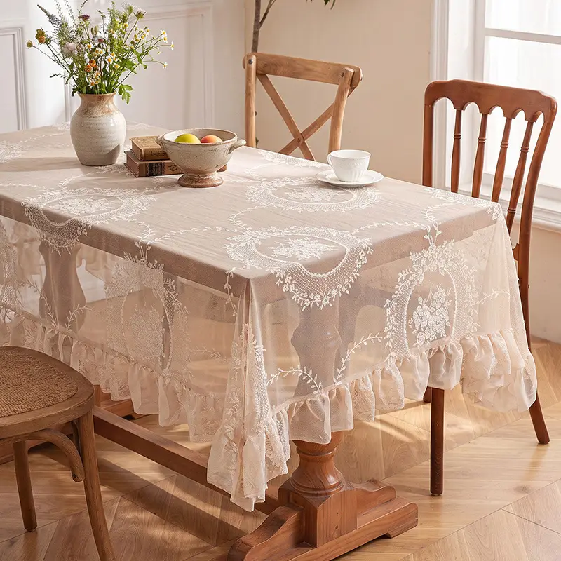 Ruffled high-grade green hollow lace tablecloth round mirror ruffled small fresh lace tablecloth - Image 4