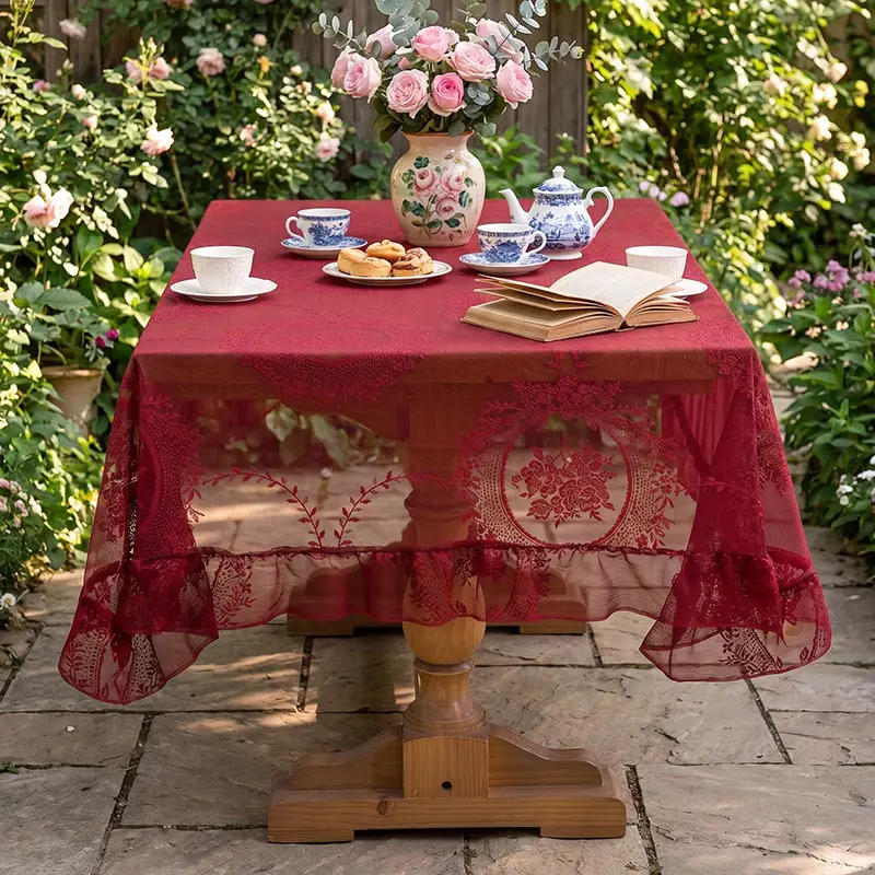 Ruffled high-grade green hollow lace tablecloth round mirror ruffled small fresh lace tablecloth - Image 5