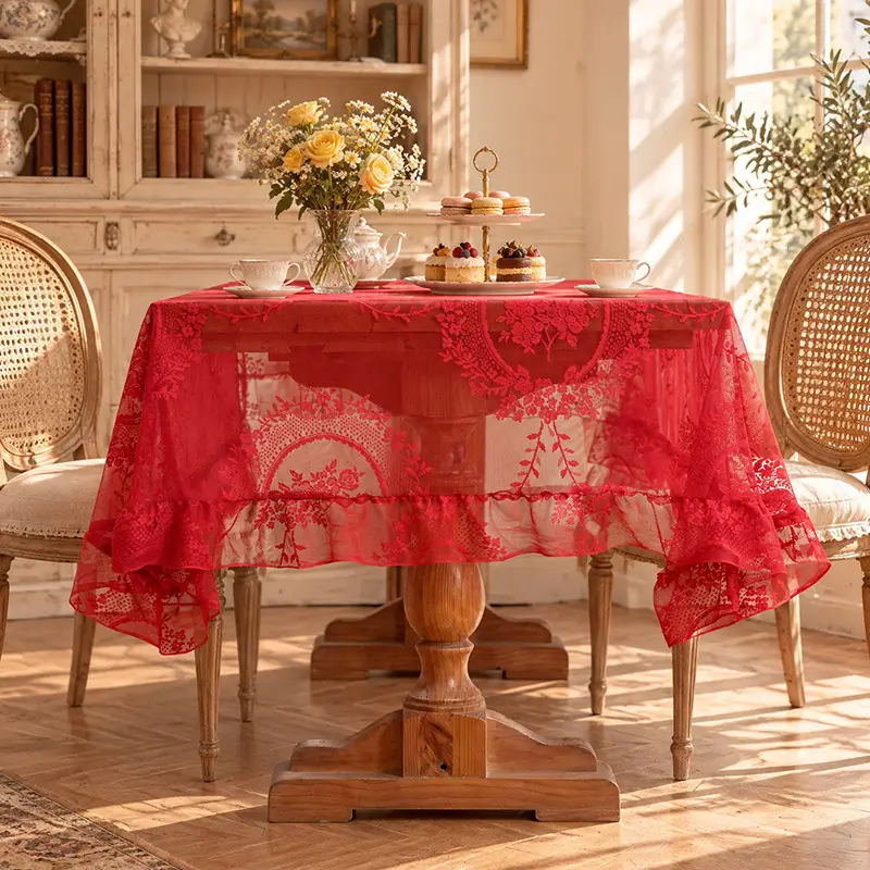 Ruffled high-grade green hollow lace tablecloth round mirror ruffled small fresh lace tablecloth - Image 6