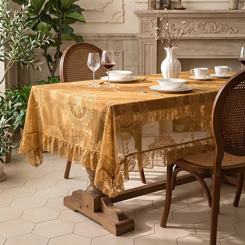 Ruffled high-grade green hollow lace tablecloth round mirror ruffled small fresh lace tablecloth - Image 7