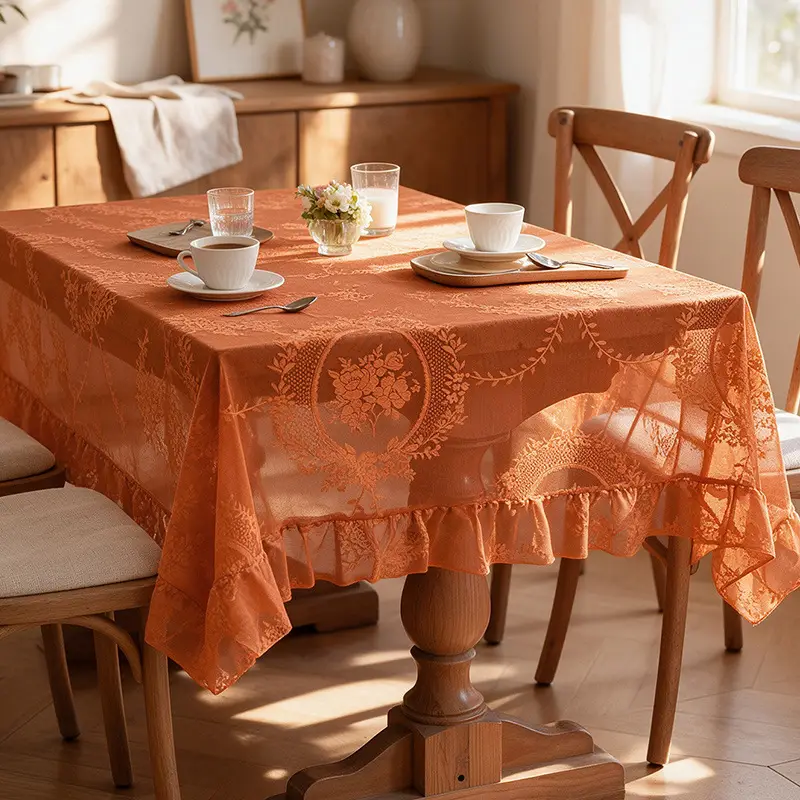 Ruffled high-grade green hollow lace tablecloth round mirror ruffled small fresh lace tablecloth - Image 8