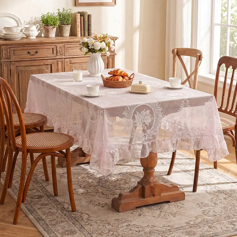 Ruffled high-grade green hollow lace tablecloth round mirror ruffled small fresh lace tablecloth - Image 9
