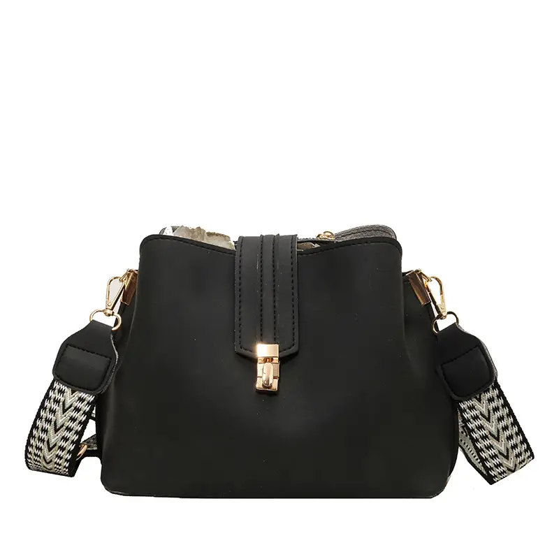 Korean Style Brown Bucket Bag with Wide Strap - Image 7