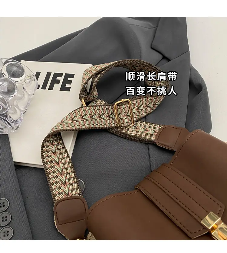 Korean Style Brown Bucket Bag with Wide Strap — feature 12