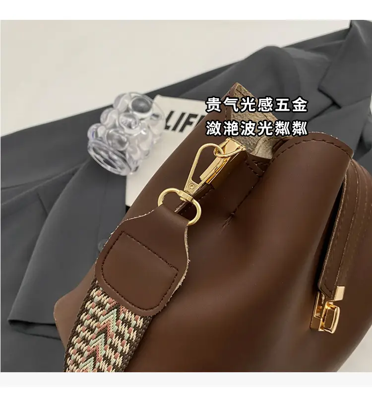 Korean Style Brown Bucket Bag with Wide Strap — feature 13
