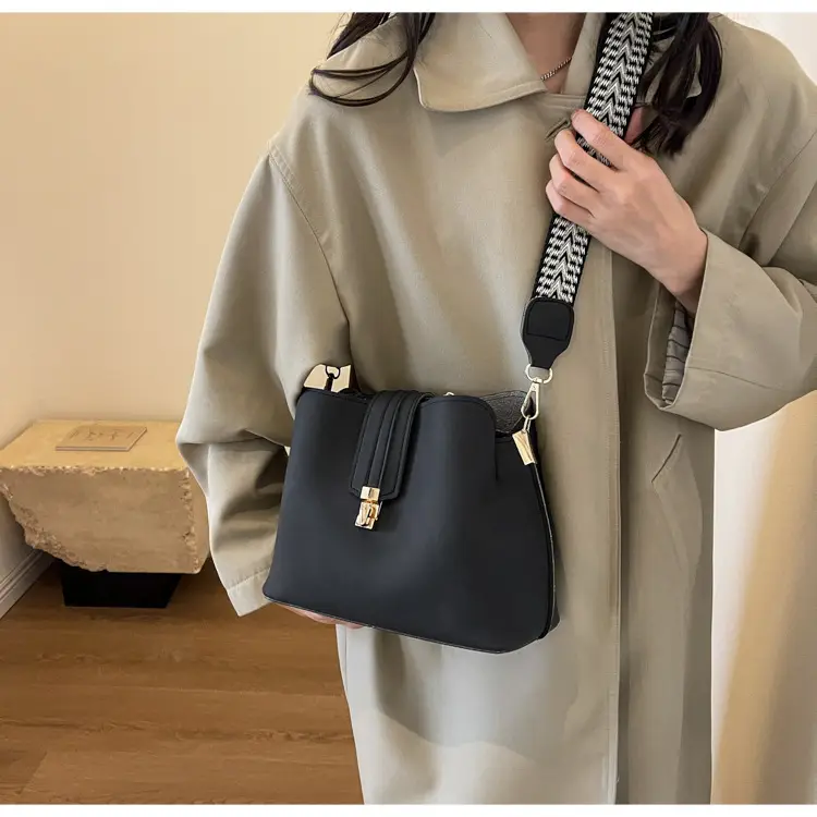Korean Style Brown Bucket Bag with Wide Strap — feature 24