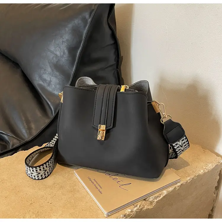 Korean Style Brown Bucket Bag with Wide Strap — feature 38