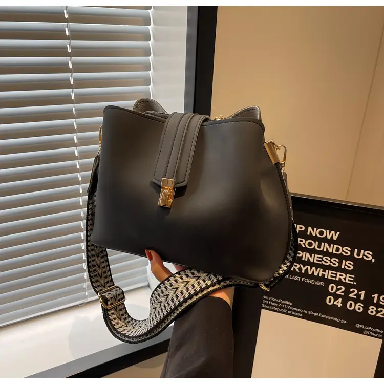Korean Style Brown Bucket Bag with Wide Strap — feature 40