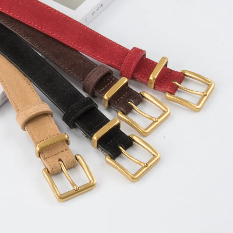 Women's Anti-Velvet Belt Cowhide Brown Gold Buckle - Image 10