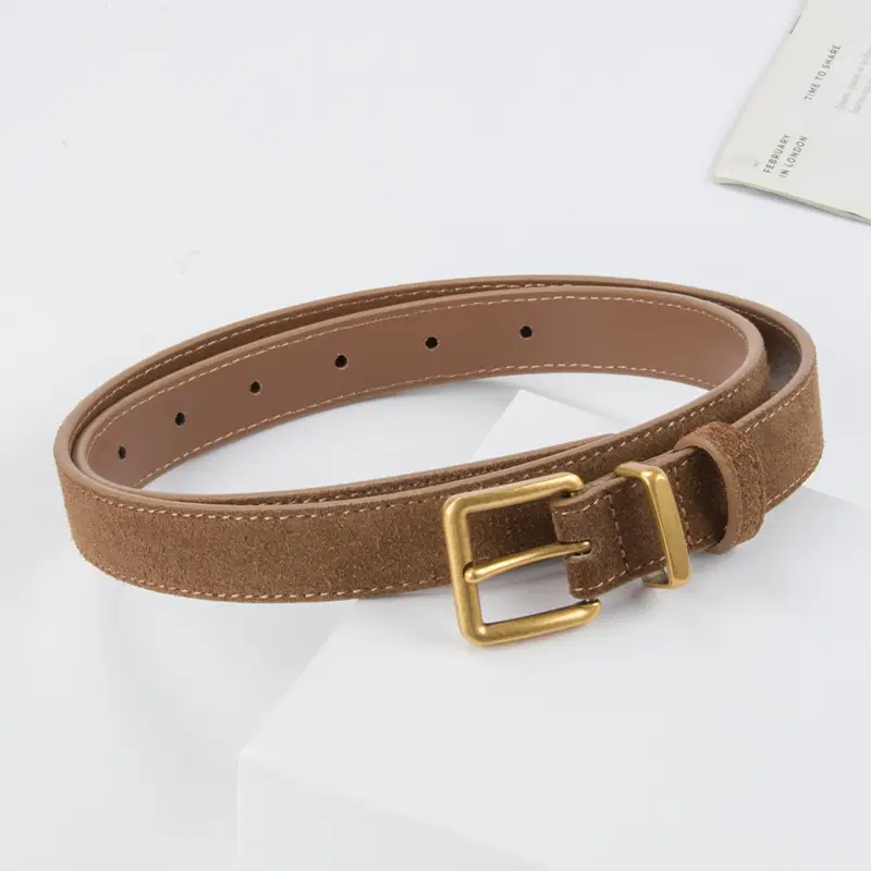 Women's Anti-Velvet Belt Cowhide Brown Gold Buckle - Image 11