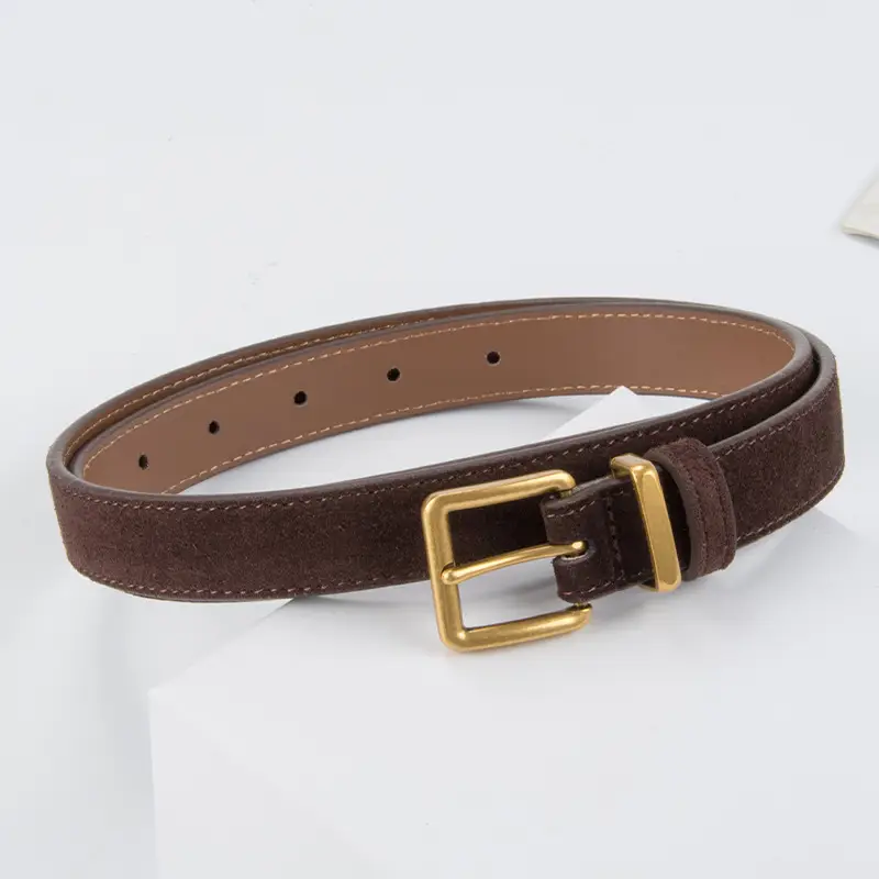 Women's Anti-Velvet Belt Cowhide Brown Gold Buckle - Image 12