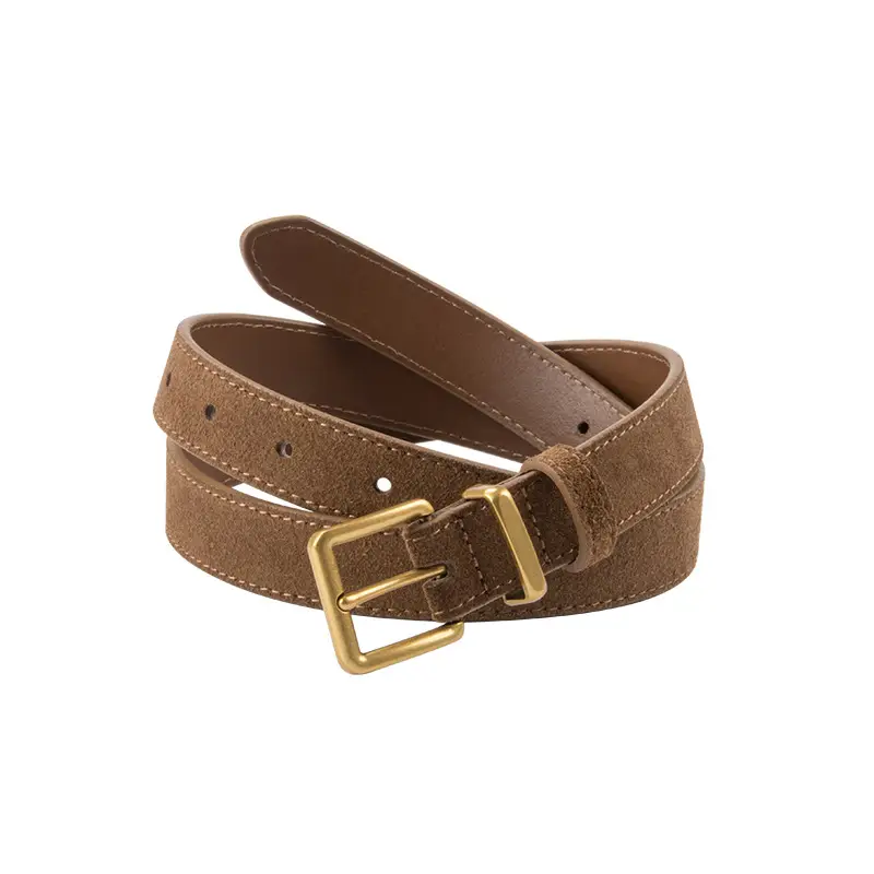 Women's Anti-Velvet Belt Cowhide Brown Gold Buckle - Image 13