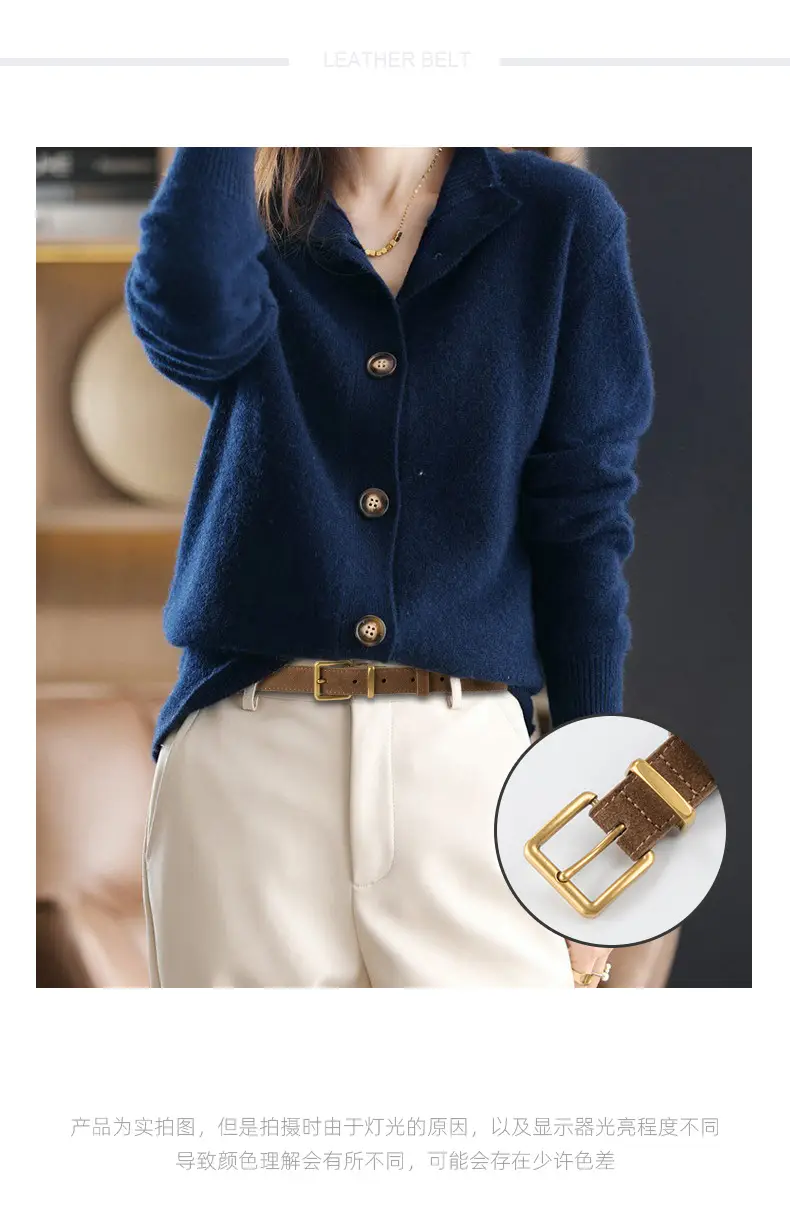 Women's Anti-Velvet Belt Cowhide Brown Gold Buckle — feature 1