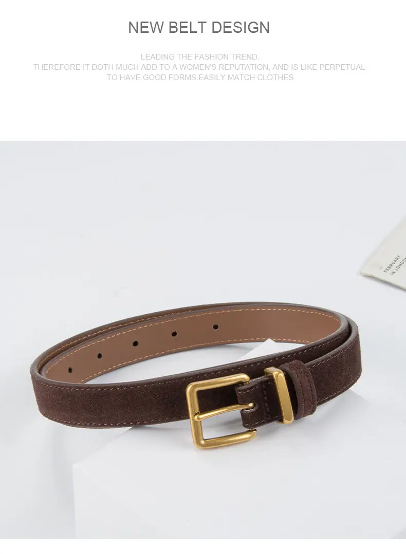 Women's Anti-Velvet Belt Cowhide Brown Gold Buckle — feature 10