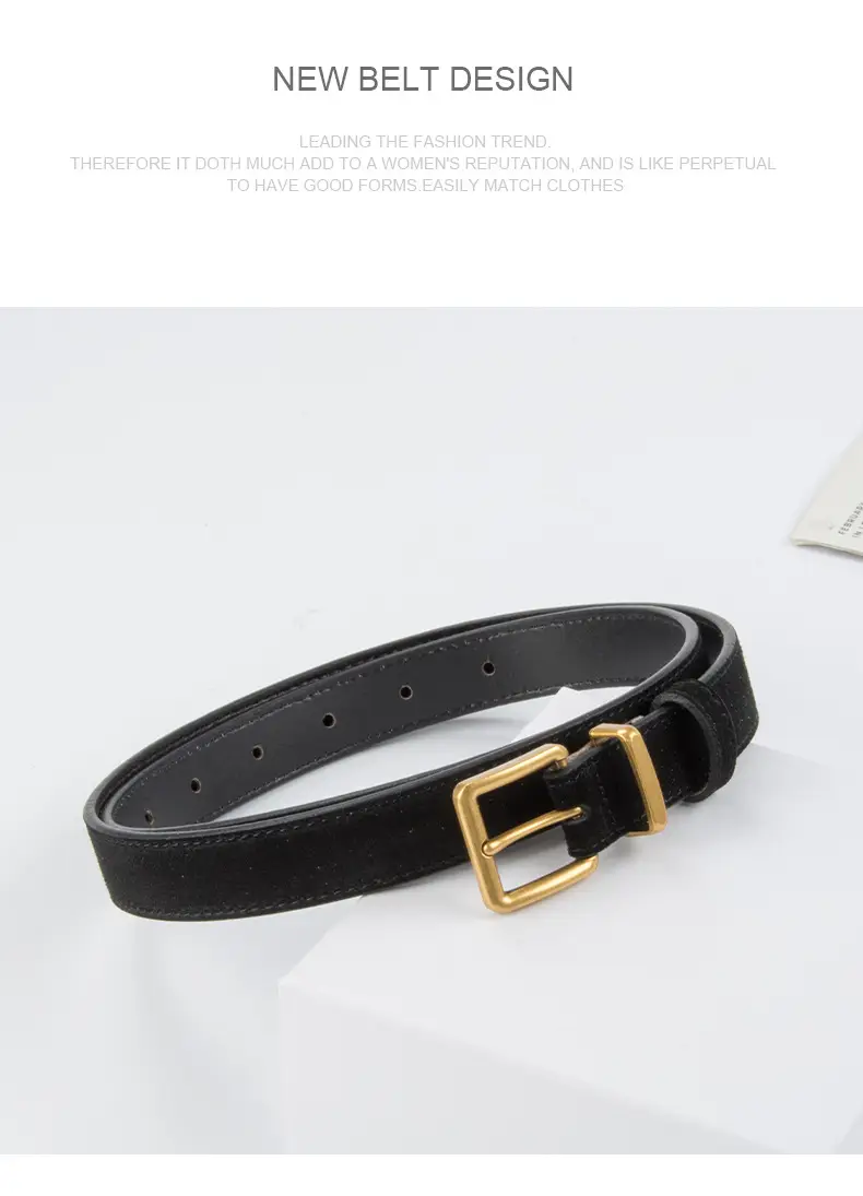 Women's Anti-Velvet Belt Cowhide Brown Gold Buckle — feature 11