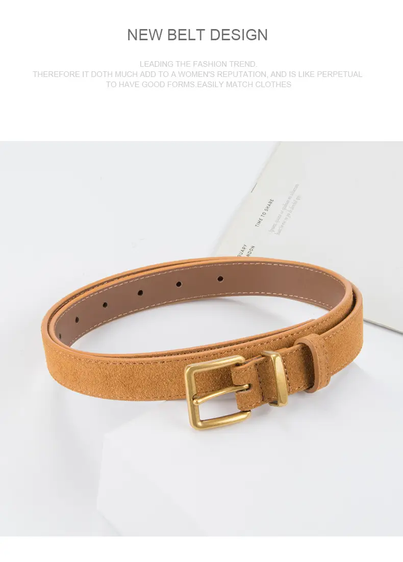 Women's Anti-Velvet Belt Cowhide Brown Gold Buckle — feature 13