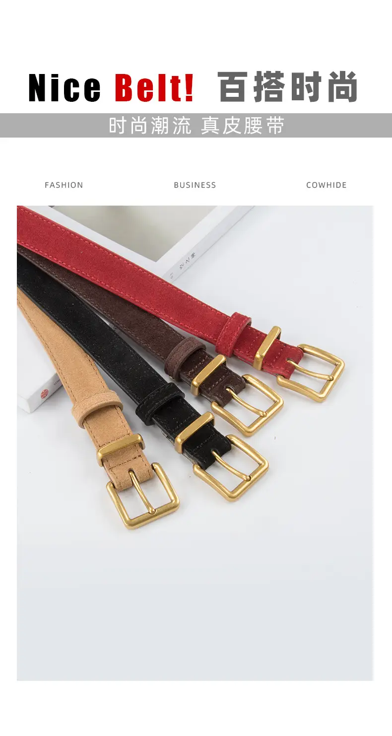 Women's Anti-Velvet Belt Cowhide Brown Gold Buckle — feature 3