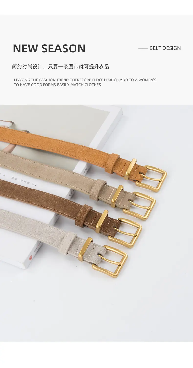 Women's Anti-Velvet Belt Cowhide Brown Gold Buckle — feature 4