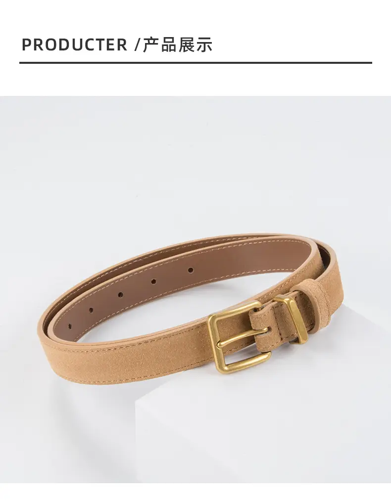 Women's Anti-Velvet Belt Cowhide Brown Gold Buckle — feature 9