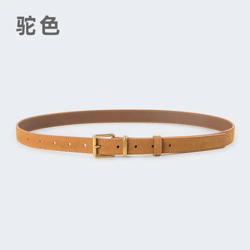 Women's Anti-Velvet Belt Cowhide Brown Gold Buckle - Image 2